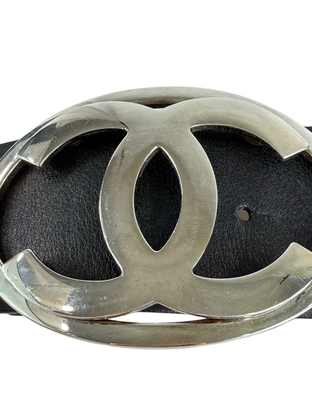 CHANEL Black Leather Silver Tone Interlocking CC Logo Made in Italy - Picture 7 of 13